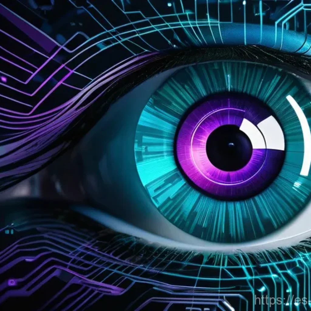브랜드 커뮤니케이션에서 브랜드 보호 전략 - **Prompt:** A futuristic, stylized digital guardian eye overseeing a vast network of interconnected ...