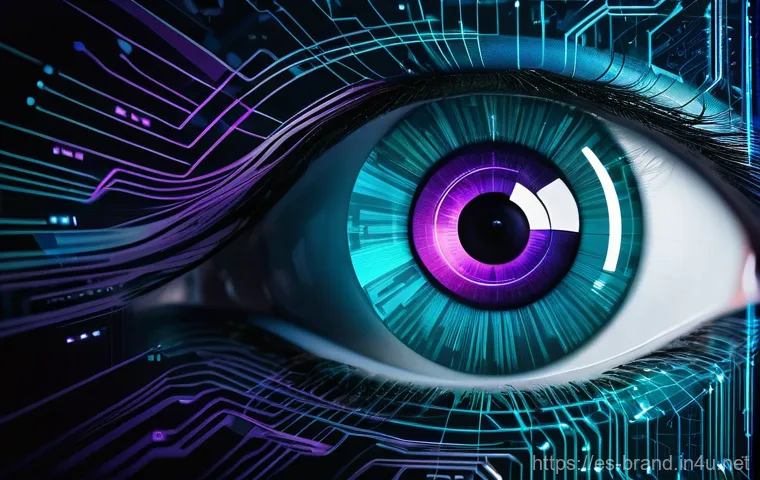 브랜드 커뮤니케이션에서 브랜드 보호 전략 - **Prompt:** A futuristic, stylized digital guardian eye overseeing a vast network of interconnected ...