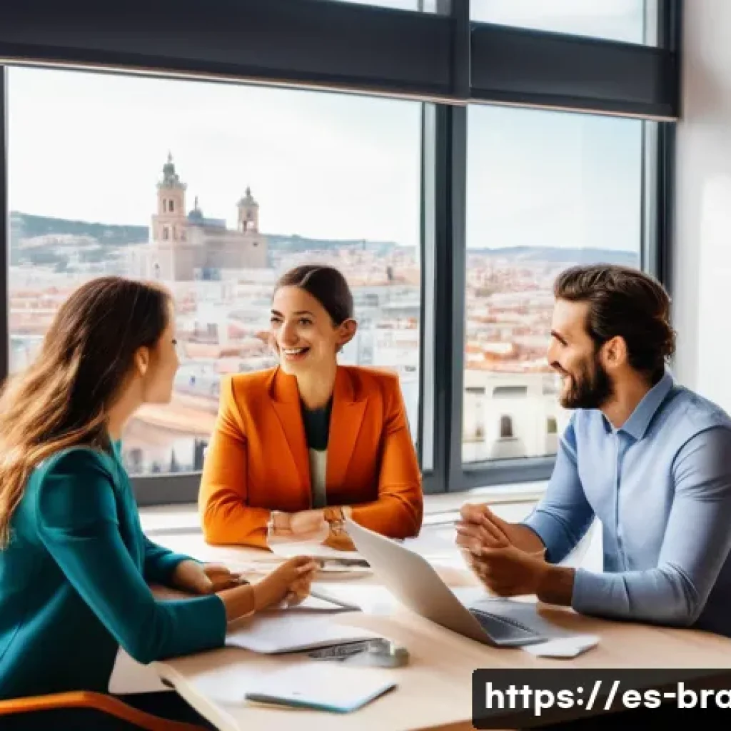 브랜드 커뮤니케이션 직무와 브랜딩 전략 수립 - A vibrant marketing team in a modern office setting, collaborating around a large table filled with ...
